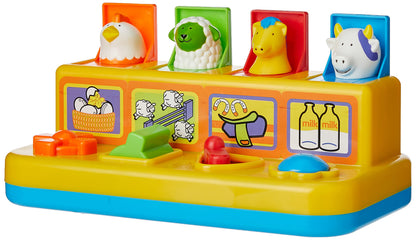 Yellow Fun Time Pop Up Farmyard Friends toy featuring colorful farm animals and a playful design for children.