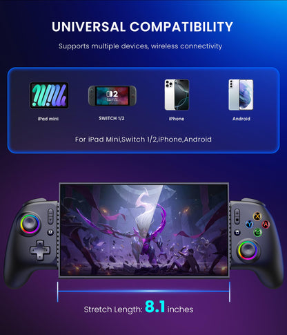 Fanxieast Handheld Switch 2 Pro Controller with full-size wireless design, RGB lighting, turbo, vibration, and Hall Effect joystick.