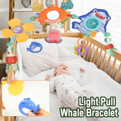 Coriver baby arch pram toy bar with colorful hanging toys and musical mobile, adjustable clip for strollers and cribs for newborns and toddlers