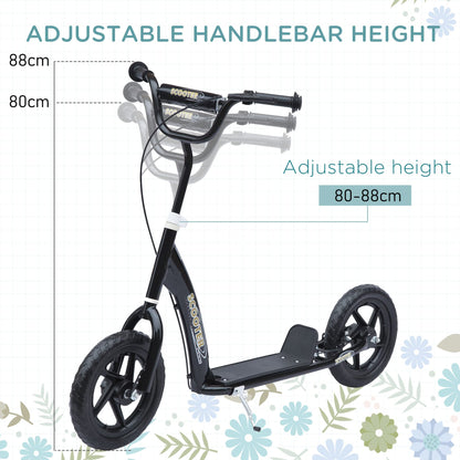 HOMCOM kids scooter with adjustable handlebar, 12" EVA tyres, and rear brake, suitable for ages 5-12, in black.