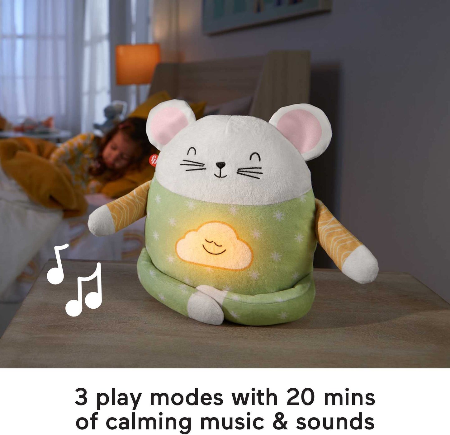 Fisher-Price Toddler Toy Meditation Mouse Plush Sound Machine with Music and Light for Preschool Kids Ages 2+ Years, GRV08