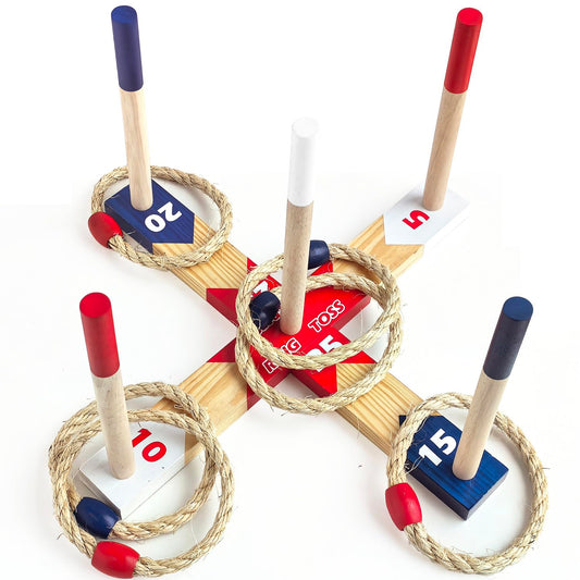 wooden Ring Toss Games, Premium Quoits Garden Game Set, Throwing Tossing Game (Modern)