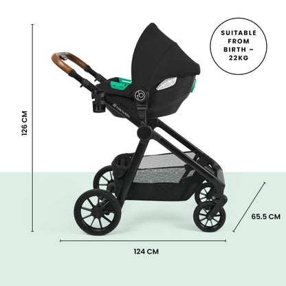 Ickle Bubba Virgo Growing Family 11 Piece Pram – Single to Double Tandem Pushchair with Carrycot, Footmuffs, Rain Covers & Accessories, Suitable from Birth (Black)