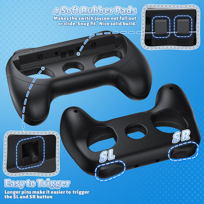 FASTSNAIL black wear-resistant and anti-slip Nintendo Switch 2 Joy-Con grips, controller handle kit for enhanced gaming comfort.