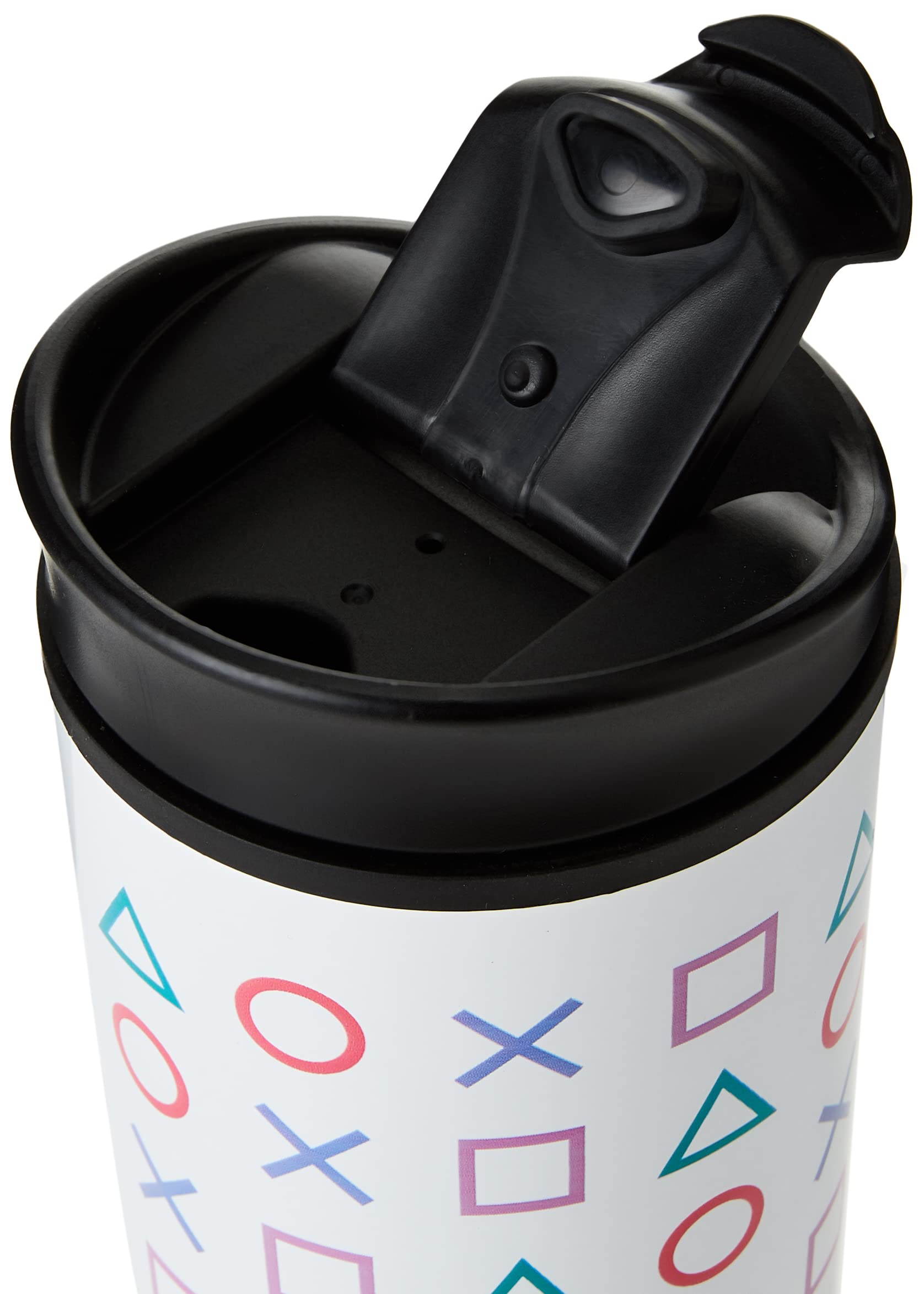 Pyramid International PlayStation-themed metal travel mug set with geometric shapes, reusable and durable for on-the-go use.