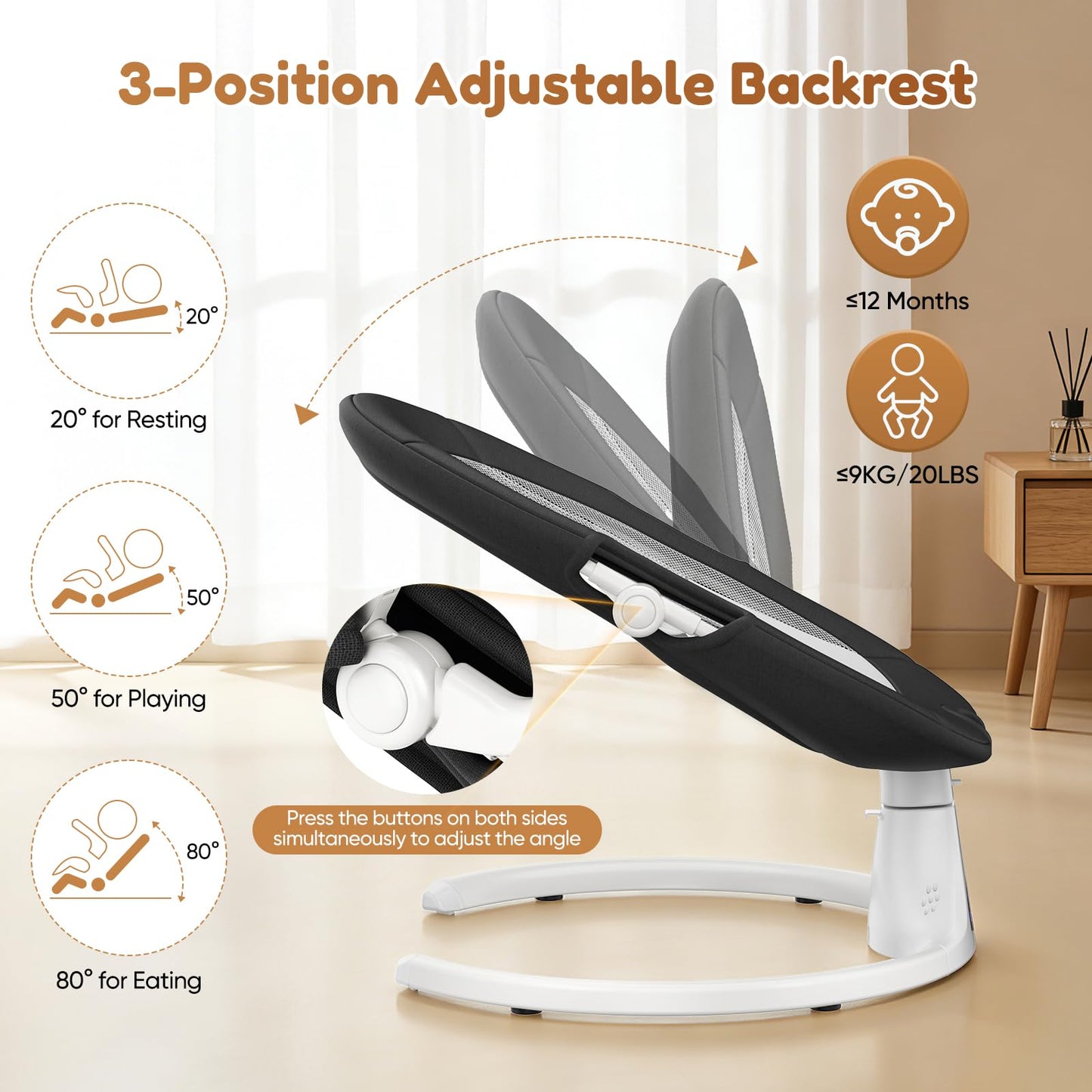 Helangel baby swing for infants to toddlers, electric with 5-speed settings, Bluetooth music, 3 seat positions, indoor and outdoor use.