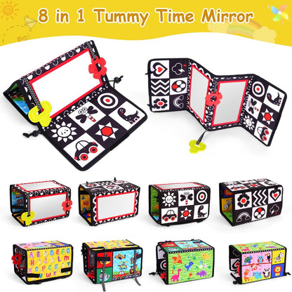 Vicloon Tummy Time Mirror Toys for Babies, Flip Mirror Foldable Baby Toys, Double-Sided Baby Mirrors with High Contrast Patterns, Black and White Babys Sensory Toys for Newborn 0-12 Months