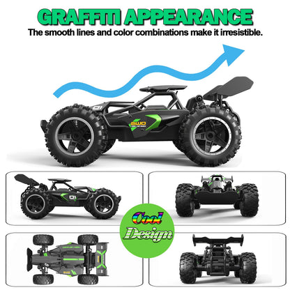 SZJJX Remote Control Cars – 2.4GHz High-Speed RC Car for Kids, 15KM/H+ 2WD Off-Road Car with 2 Rechargeable Batteries, Electric Remote Control Truck Toy for Boys & Girls Gifts (Green)