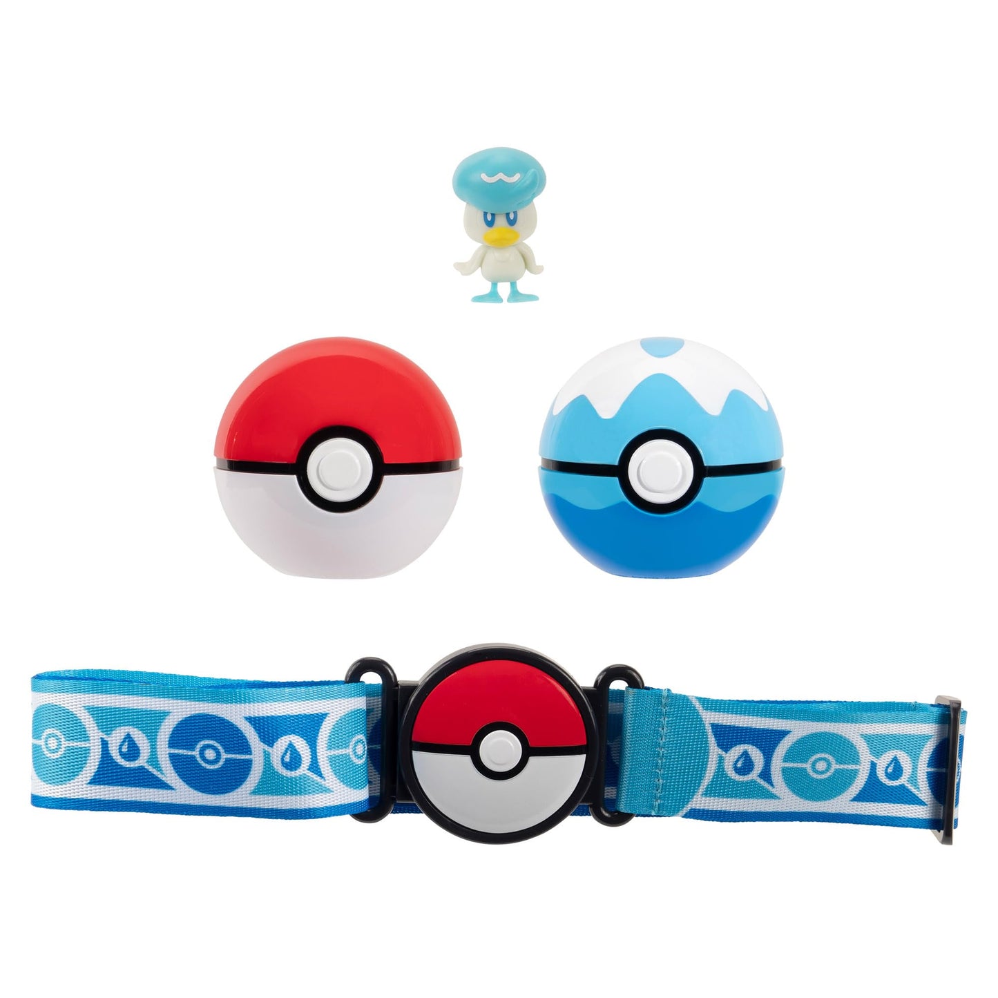 Pokémon Clip N Go Poke Ball Belt Set featuring Quaxly with themed belt, Dive Ball, and Water Ball accessories.