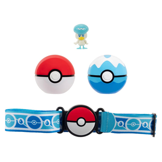 Pokémon Clip N Go Poke Ball Belt Set - Quaxly Includes Themed Belt and 2-Inch Quaxly with Dive Ball & Water Ball Accessories