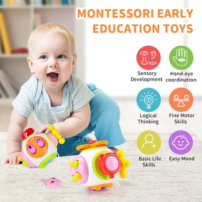HORJOR Baby Sensory Toys Activity Busy Cube, Suction Toddler Toys for 6-12 Months, Montessori Toys1,2 Year Old Boys Girls Kids Travel Toys