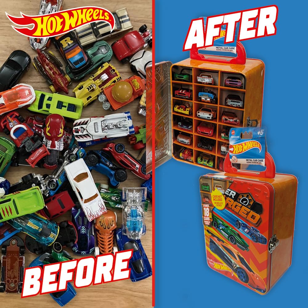 Hot Wheels 1:64 Scale Cars Metal Car Carry Case I 18 Toy Storage & Organiser Gift for Collectors Kids Ages 3 Years Old Up 3D HW Race lid Design (Cars not Included)