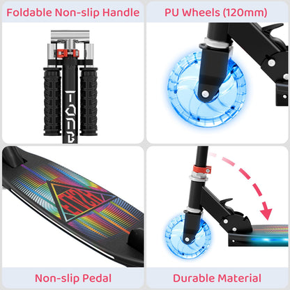 Scooter for Kids Ages 5-12 TONBUX Folding 2 Wheel Kids Scooter with Light Up Wheels & Stem & Deck, 3 Adjustable Height Handle, Lightweight Portable Kick Scooters for Girls Boys Toddler, up to 50kg