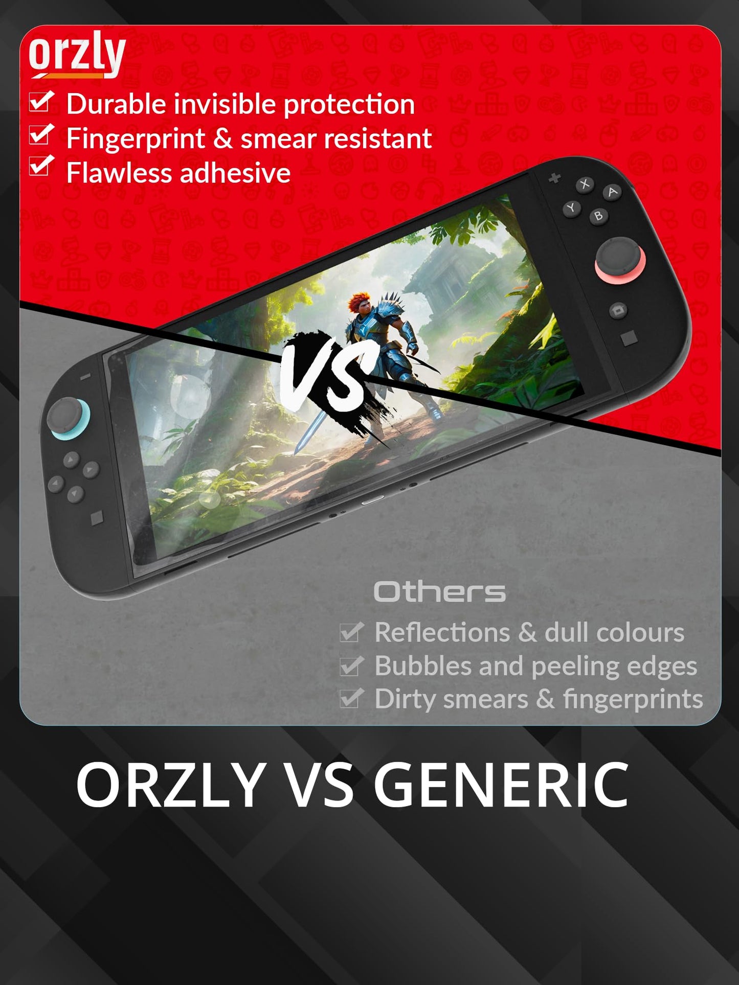 Orzly glass screen protector for Nintendo Switch 2, 7.9-inch, 4-pack, anti-scratch, easy to install, bubble-free edition