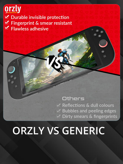 Orzly glass screen protector for Nintendo Switch 2, 7.9-inch, 4-pack, anti-scratch, easy to install, bubble-free edition