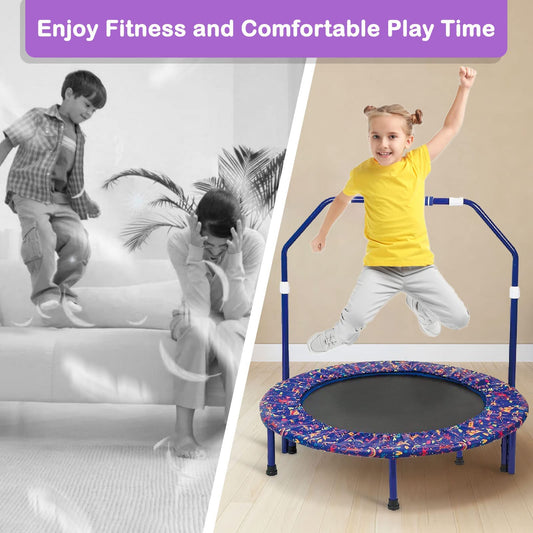 36'' Kids Trampoline Mini Noise-Free Trampoline Foldable Bungee Rebounder with Adjustable Foam Handrails and Safety Padded Protective Cover Practice Jumping Indoor,Outdoor,Garden for Boys Girls