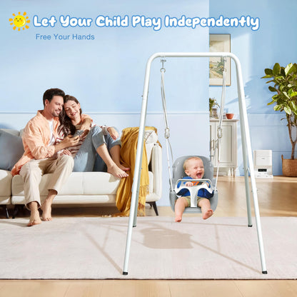 4 in 1 Toddler Swing Set, Kids Swing with Folding Metal Frame Stand, Safety Belt, for Baby In & Outdoor, Garden Playground Set, Swing Sets for backyard (White)