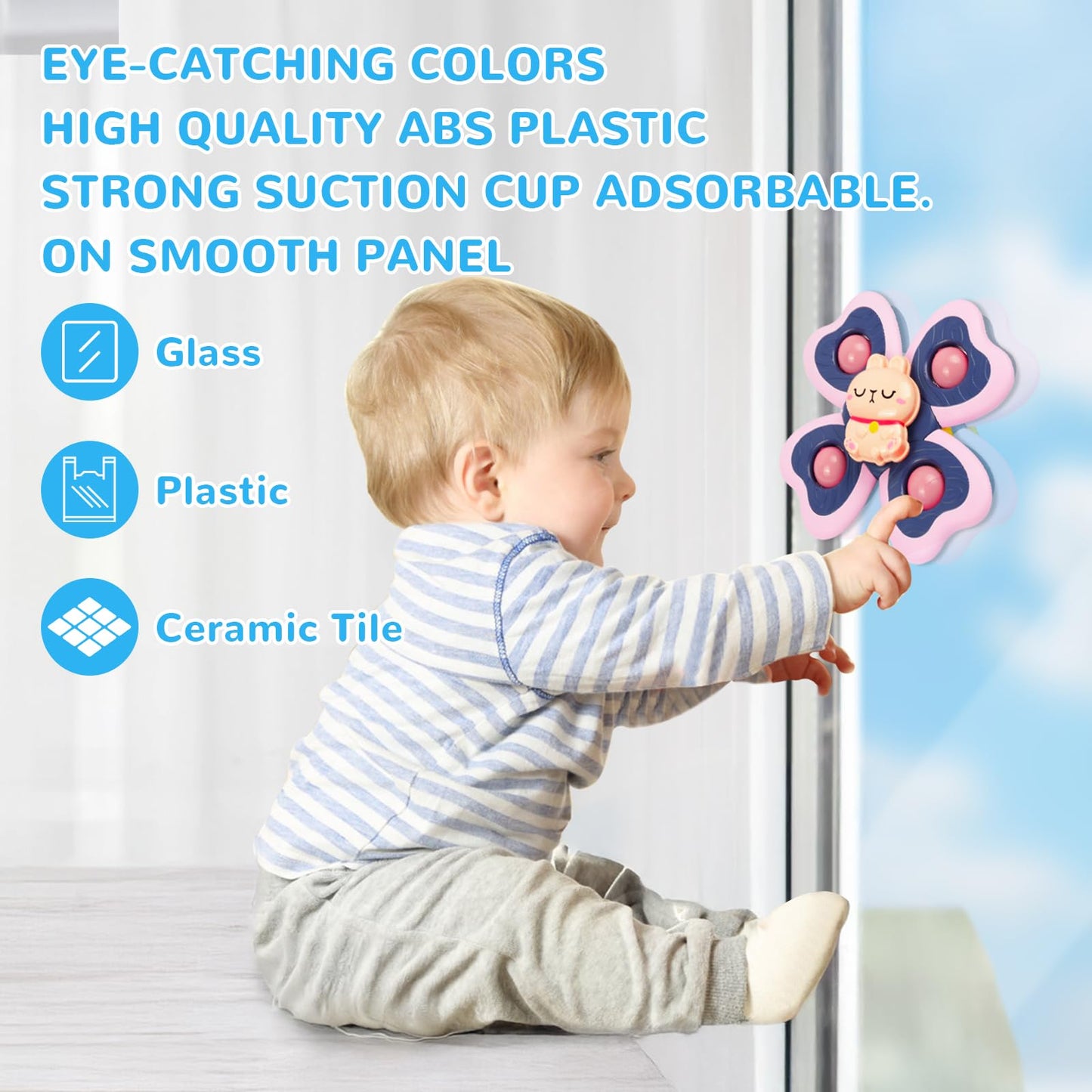Vicloon Suction Cup Spinner Toys, 4PCS Baby Bath Spinners, Sensory Toys for Babies 18 Months Up (animals)
