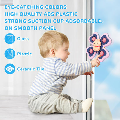 Vicloon Suction Cup Spinner Toys, 4PCS Baby Bath Spinners, Sensory Toys for Babies 18 Months Up (animals)
