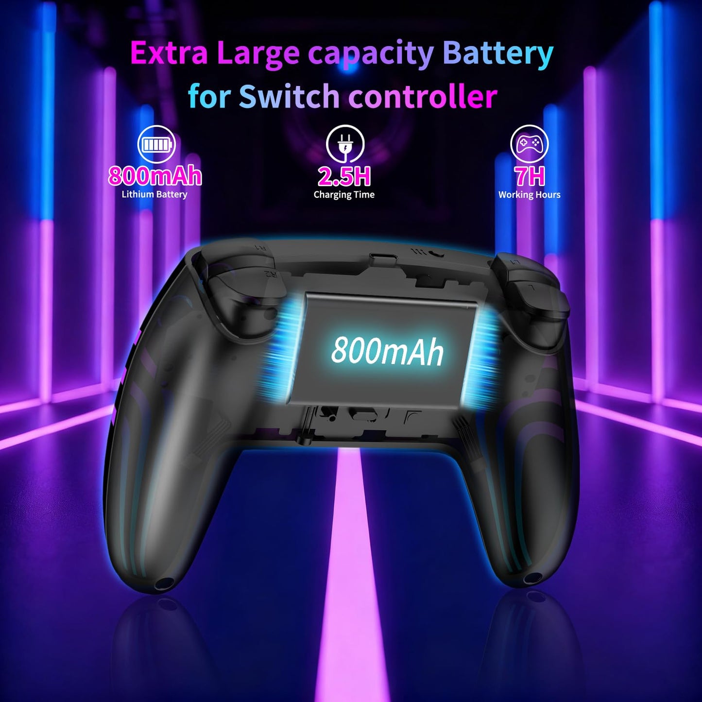 Riscvma 2pcs Controller for Switch/Switch 2/Lite/OLED/PC, Wireless Controller for Switch with 7 Color Changing RGB Lighting/Dual Vibration/6 Axis Gyroscope/Turbo, Ergonomic Precise Joystick