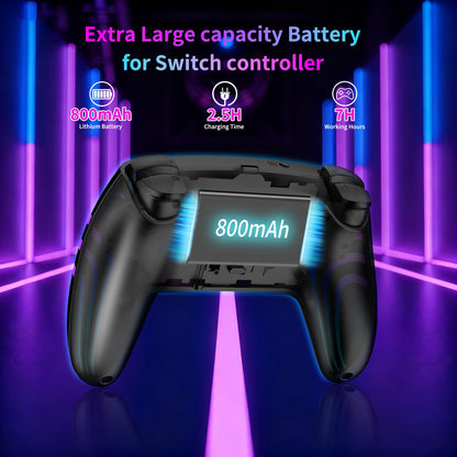 Riscvma 2pcs Controller for Switch/Switch 2/Lite/OLED/PC, Wireless Controller for Switch with 7 Color Changing RGB Lighting/Dual Vibration/6 Axis Gyroscope/Turbo, Ergonomic Precise Joystick