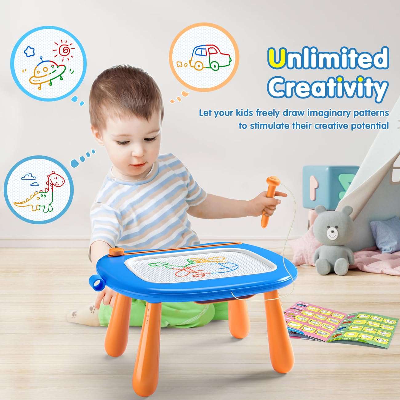 SYHLN Magnetic Drawing Board Toddlers Toys for 1 2 Year Old Boys - Preschool Learning Educational Toys for 12-18 Months Baby - Doodle Pad Birthday Gifts Presents for Kids Age 1-3 - Blue
