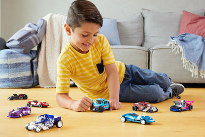 Hot Wheels Pull-Back Speeders set of 2 toy cars in 1:43 scale, featuring assorted styles and opening parts.