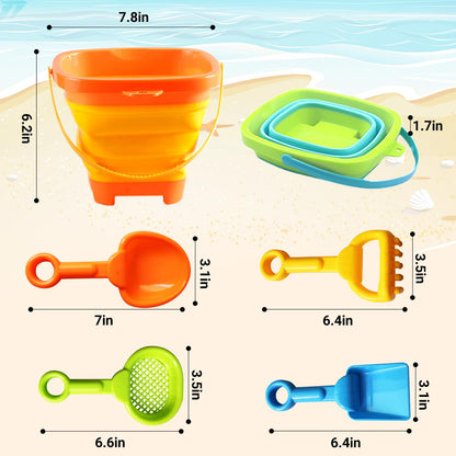 Aonuily Bucket and Spade, Beach Toys Set for Kids Play Sand with Handle Foldable Buckets with Shovels Scoop Rake Sifter Summer Outdoor Activities for Beach Party Gift