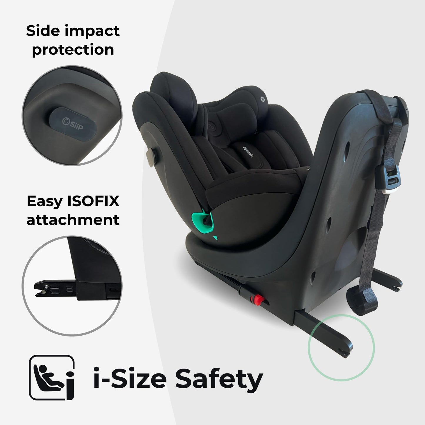 My Babiie MBCS300 Easy 360° Spin R129 Baby Car Seat – Top Tether, ISOFIX, Birth to 12yrs (40-150cm), i-Size, ERF, Group 0+/1/2/3, Rotating 360 Swivel - Black