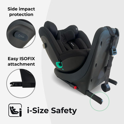 My Babiie MBCS300 Easy 360° Spin R129 Baby Car Seat – Top Tether, ISOFIX, Birth to 12yrs (40-150cm), i-Size, ERF, Group 0+/1/2/3, Rotating 360 Swivel - Black