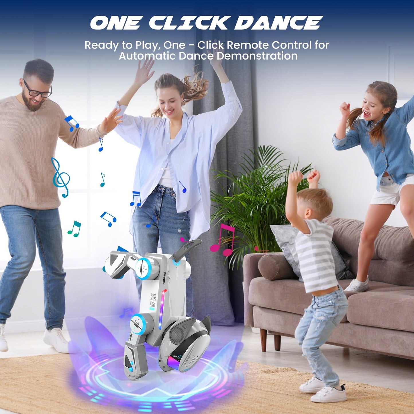 SIMREX Robot Dog Toys for Kids, Interactive Smart Robotic Dog with Touch Sensor, Bluetooth Remote Control, Dancing Tricks, LED Eyes, Birthday Gift for Boys and Girls(Grey)