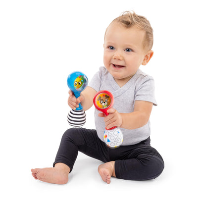 Baby Einstein Shake & Groove Toy with colorful maracas, designed for infants 3 months and older, perfect for musical play and sensory development.