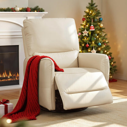 MCombo Electric Recliner Armchair, Swivel, Rocking, Reclining Chair with Lumbar Support, Nursing Chair Glider Recliner for Small Space, Living Room, Faux Leather 6922 (Cream White)
