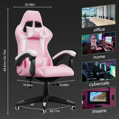 Bigzzia ergonomic gaming chair in pink with lumbar cushion and headrest, height-adjustable office and computer chair for adults