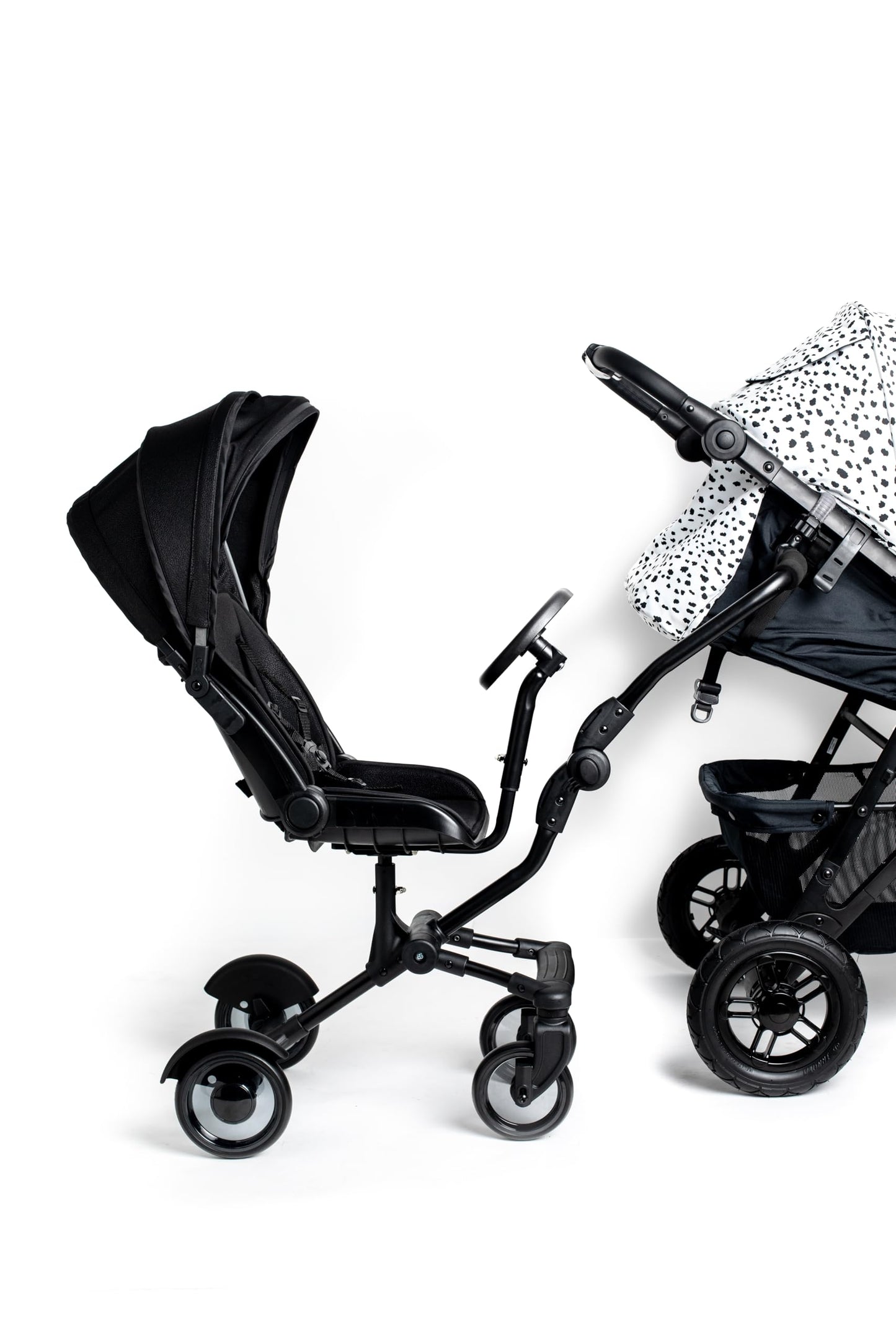 Roma Side Rider Universal Buggy Board with Seat - 4-Wheel Pram Board for Toddlers, Side Buggy Board with Universal Connector for Easy Attachment - Toy Steering Wheel - Hood