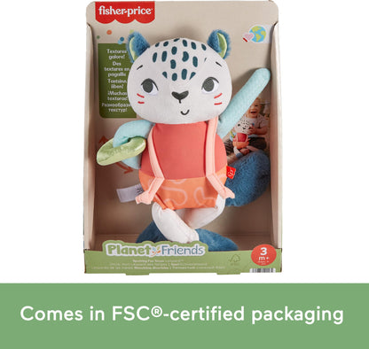 Fisher-Price Baby Sensory Toy Planet Friends Spotting Fun Snow Leopard for Newborns Ages 3+ Months, Made of 95% Recycled Plastic and FSC Certified Packaging, HKD64