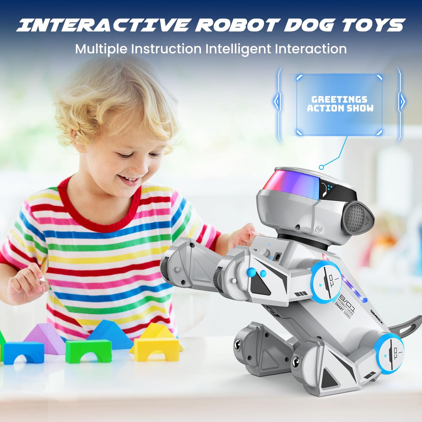 SIMREX Robot Dog Toys for Kids, Interactive Smart Robotic Dog with Touch Sensor, Bluetooth Remote Control, Dancing Tricks, LED Eyes, Birthday Gift for Boys and Girls(Grey)