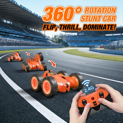 Dual Direct Charging Remote Control Cars with LED Light,High Speed 2.4Ghz 4WD Rc Stunt Car,Indoor and Outdoor 360° Rotates 180°Flips Electric Vehicle Toys Gifts for 3-12 Year Old Boys Girls Kids