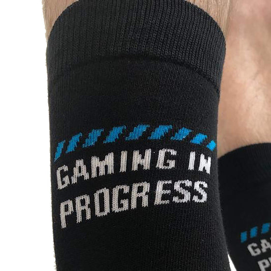 Bring Me Socks "Do Not Disturb I'm Gaming" funny lounge socks featuring bold text and vibrant colors for gamers.