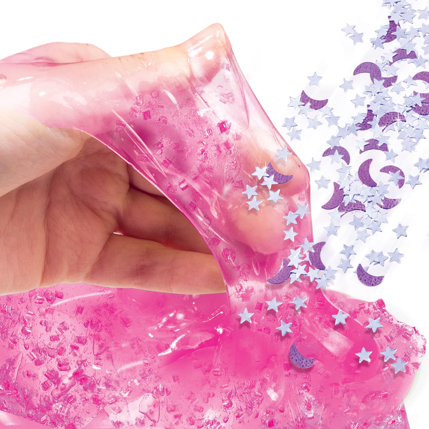 Colorful cosmic slime set with decorations and color-changing LED light, sensory slime toy for kids ages 6+ by Canal Toys.