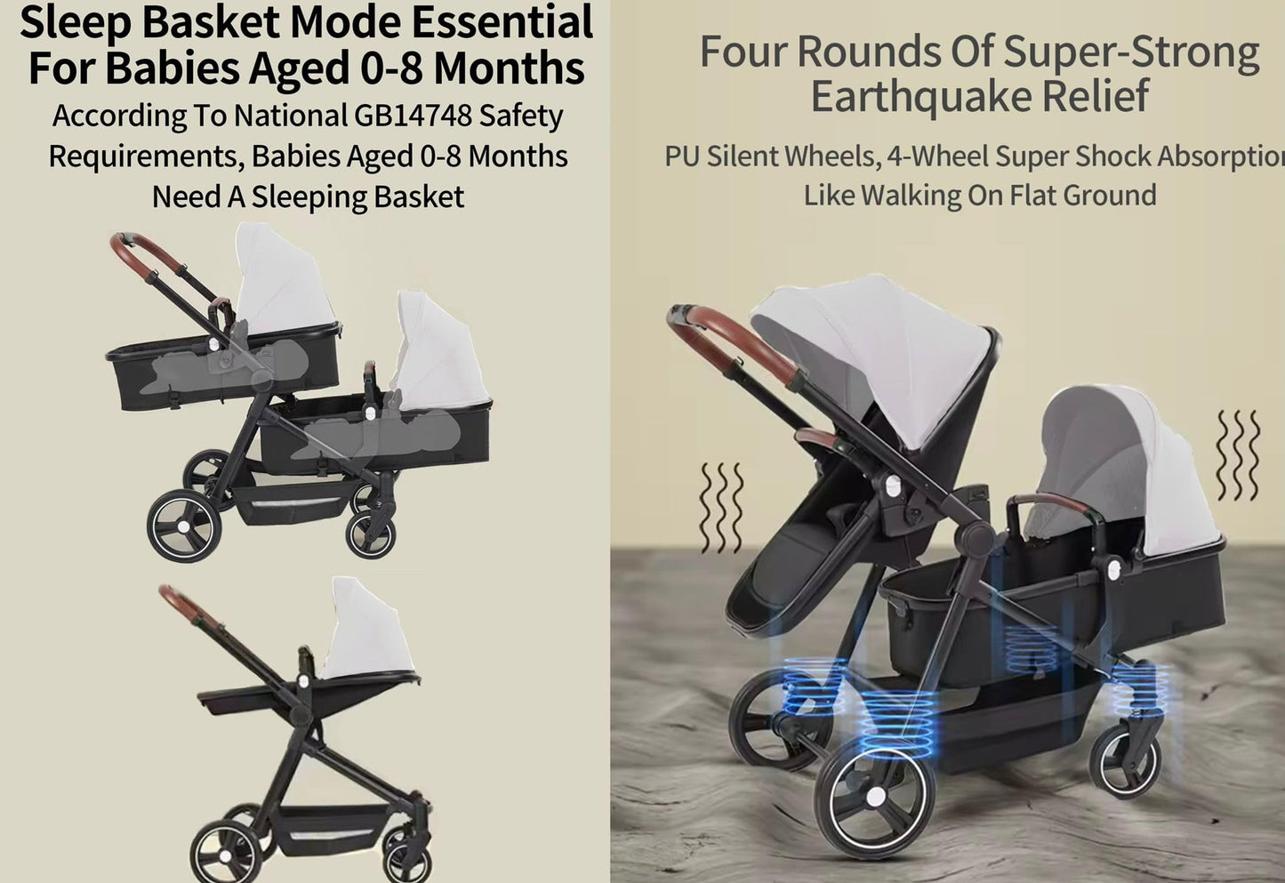 Rexhan Twin 4 in 1 Reversible Travel System, Foldable Double Baby Buggy, Twin Toddler Pram, Pushchair, Tandem All in One Stroller, Lightweight, Portable Baby Carriage, Newborn 0-4 Year, Aluminium