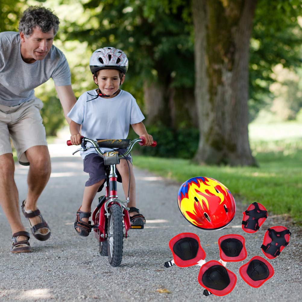 Kids Boys and Girls Protective Gear Set, Outdoor Sports Safety Equipment 7Pcs Child Helmet Knee &Elbow Pads Wrist Guards for Roller Scooter Skateboard (Red)