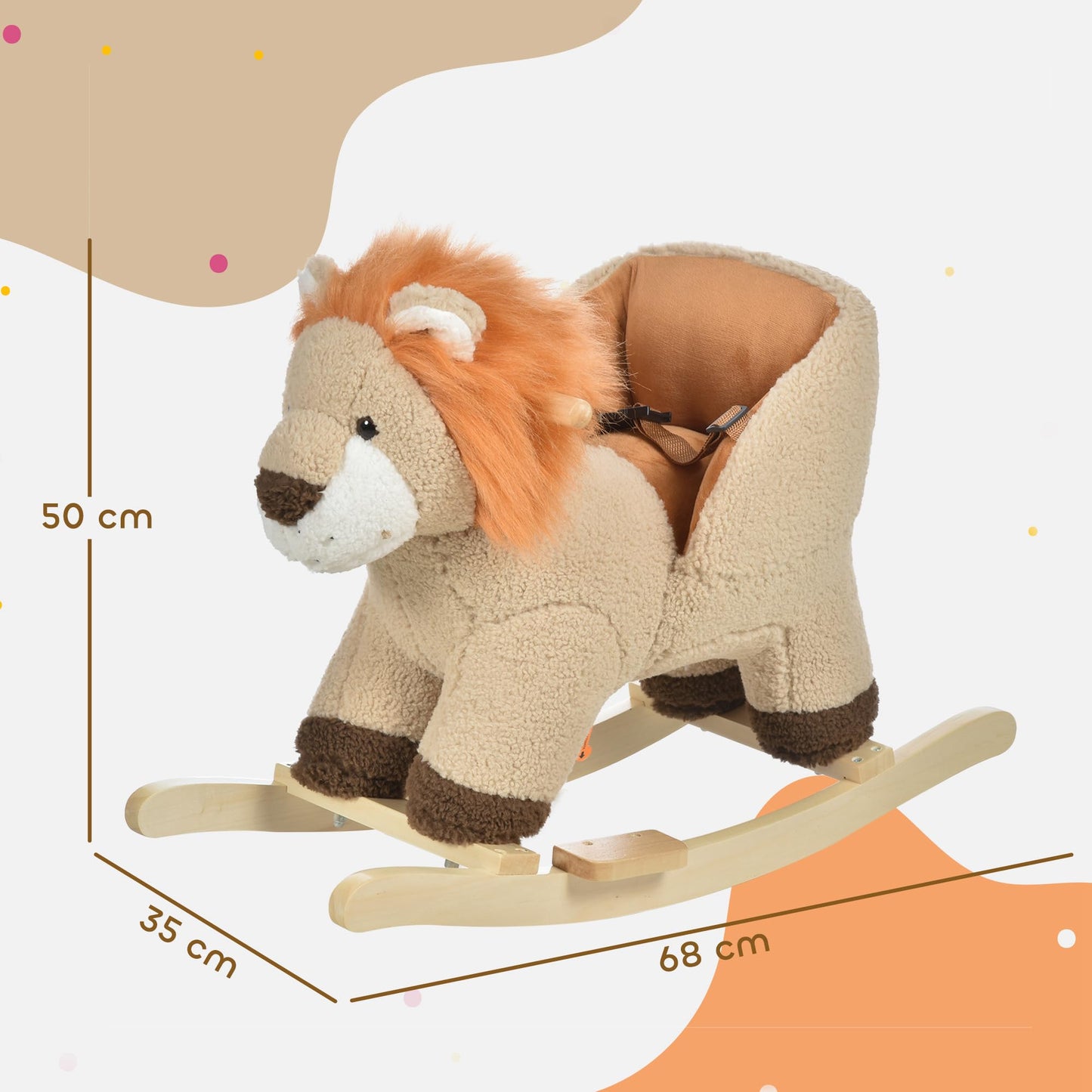 HOMCOM Baby Rocking Horse, Plush Ride on Lion Seat for Toddlers 18-36 Months with Sound, Safety Belt, Wood Base, Animal Rocker for Children, Brown
