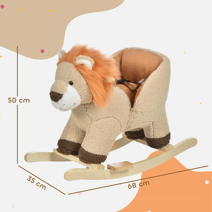 HOMCOM Baby Rocking Horse, Plush Ride on Lion Seat for Toddlers 18-36 Months with Sound, Safety Belt, Wood Base, Animal Rocker for Children, Brown