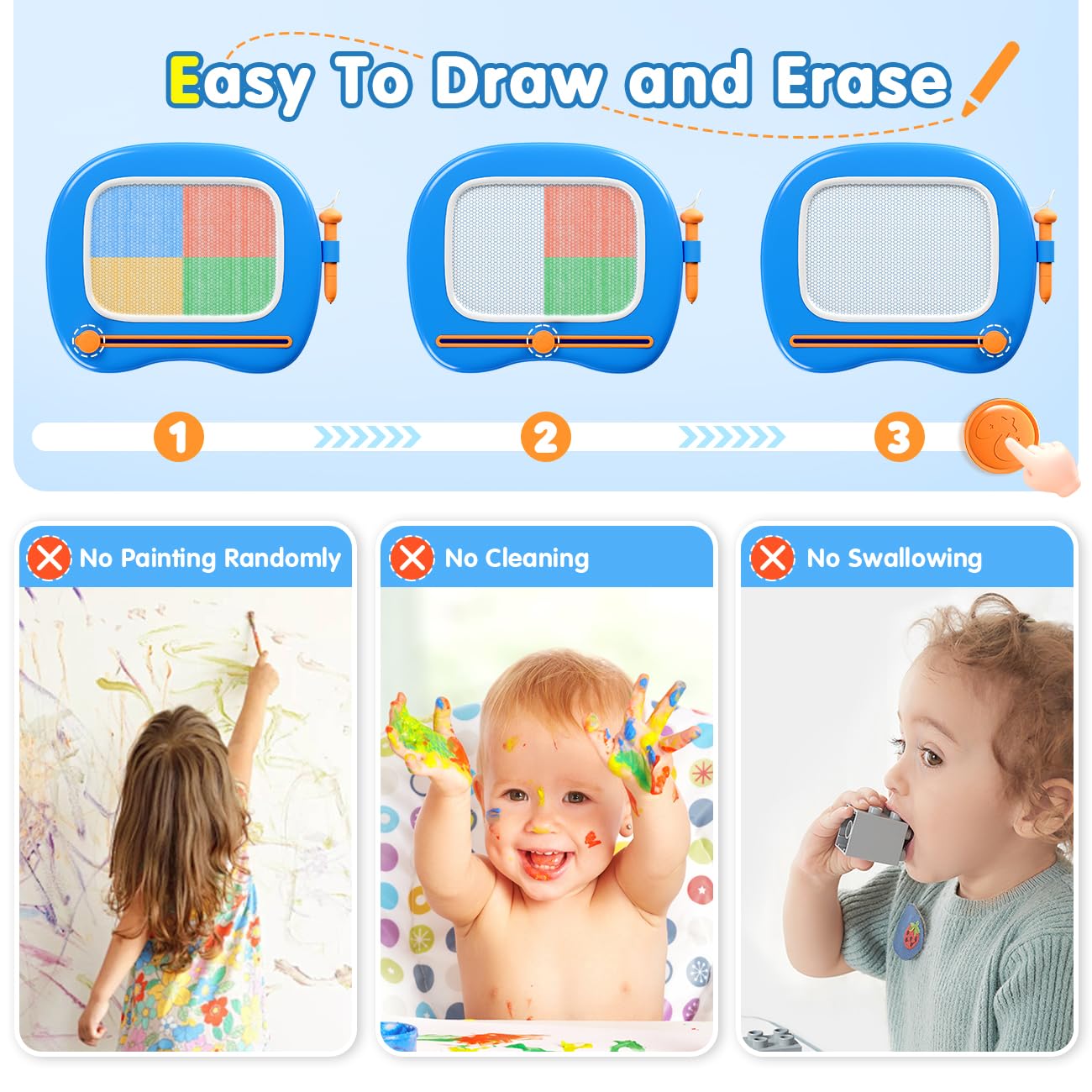 SYHLN Magnetic Drawing Board Toddlers Toys for 1 2 Year Old Boys - Preschool Learning Educational Toys for 12-18 Months Baby - Doodle Pad Birthday Gifts Presents for Kids Age 1-3 - Blue