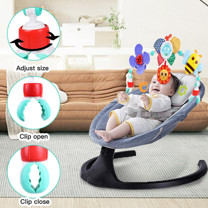Baby play arch crib toy by DigHealth with hanging rattles, foldable design, suitable for newborns and toddlers in strollers and car seats.