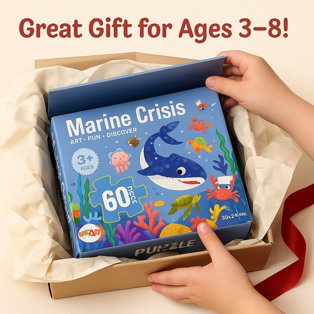 Ocean Puzzle for Kids Ages 3–8 – 60-Piece Montessori Floor Puzzle for Boys & Girls | Educational Jigsaw Toy & Toddler Travel Game | Gifts for 3 4 5 Year Olds | Marine Crisis Sea Life Edition