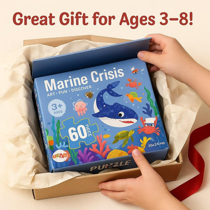 Ocean Puzzle for Kids Ages 3–8 – 60-Piece Montessori Floor Puzzle for Boys & Girls | Educational Jigsaw Toy & Toddler Travel Game | Gifts for 3 4 5 Year Olds | Marine Crisis Sea Life Edition