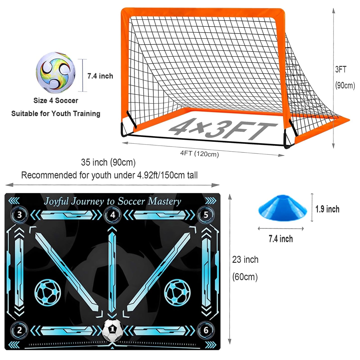 Football Goals for Backyard, Portable Goal, Soccer Practice, Football Training Equipment for Young with Portable & Durable Soccer Goal, Football Training Mat, Cones