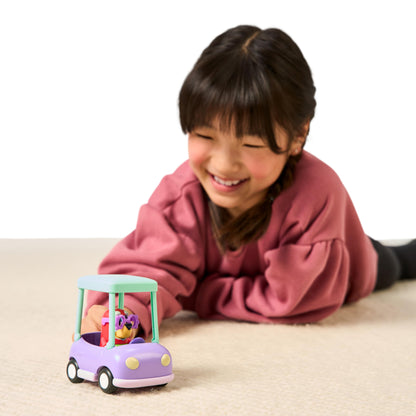 Bluey Hit The Road And Her Friends In This Cute Little Vehicle! Ride Along In Grannies Car with Janet, This Vehicle Fits One 6-7.6 CM Articulated Janet Figure Inside